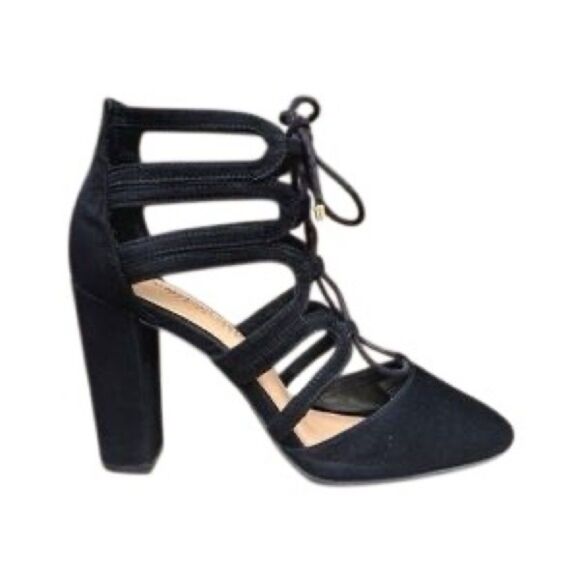 Christian Siriano Women's Black Strappy Tie Chunky Heels Size 7 - Picture 1 of 8